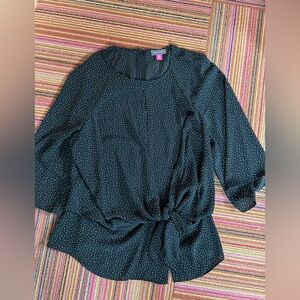 Vince Camuto Draped Front Polka Dot Blouse XS Black Tie Waist